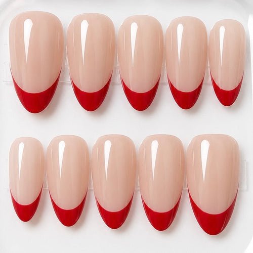 Arlene handcrafted press-on nails in natural, nude & red | Eleanor May Collective
