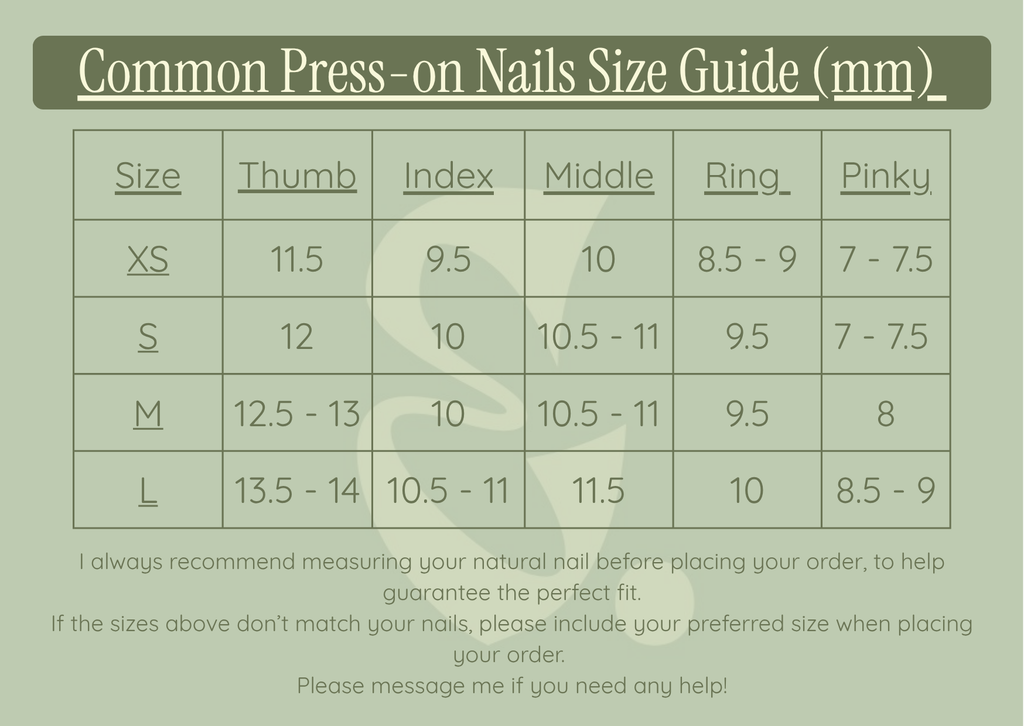 Eleanor May Collective press-on nail size guide