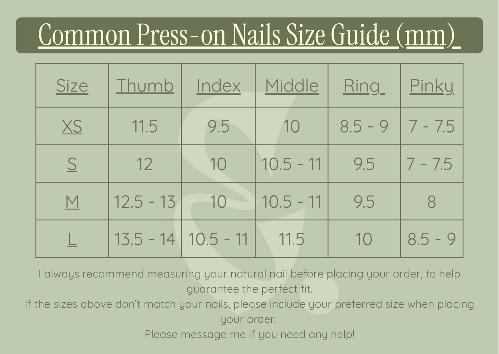 Eleanor May Collective press-on nail size guide