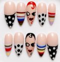 Goldie handcrafted press-on nails — black & white stripes, polka dots & face art | Eleanor May Collective