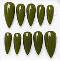 Olive handcrafted press-on nails in rich olive green | Eleanor May Collective
