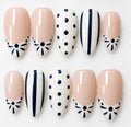 Sophia handcrafted press-on nails in white & blue | Eleanor May Collective